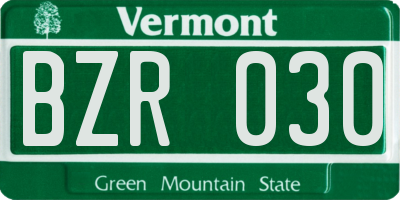 VT license plate BZR030