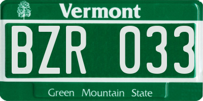 VT license plate BZR033