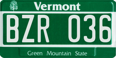 VT license plate BZR036