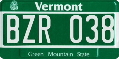 VT license plate BZR038