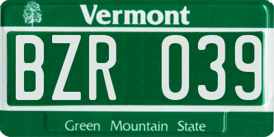 VT license plate BZR039