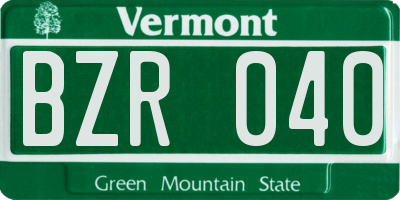 VT license plate BZR040