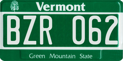VT license plate BZR062
