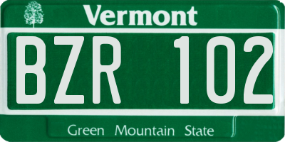 VT license plate BZR102