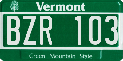 VT license plate BZR103