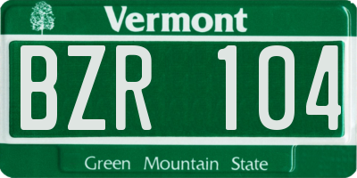 VT license plate BZR104