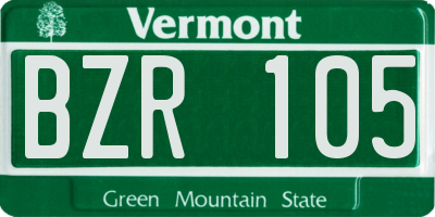 VT license plate BZR105