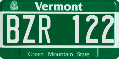 VT license plate BZR122