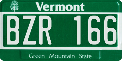 VT license plate BZR166