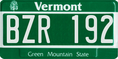 VT license plate BZR192