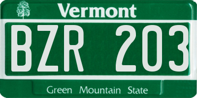 VT license plate BZR203
