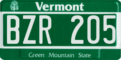 VT license plate BZR205