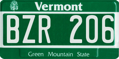 VT license plate BZR206