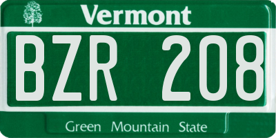 VT license plate BZR208