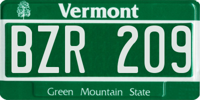 VT license plate BZR209