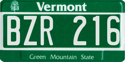 VT license plate BZR216