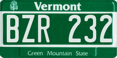 VT license plate BZR232