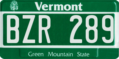 VT license plate BZR289