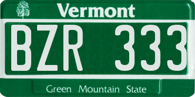 VT license plate BZR333