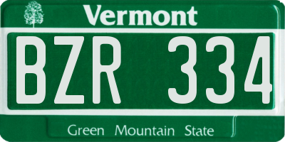 VT license plate BZR334