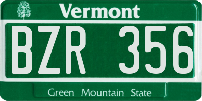 VT license plate BZR356