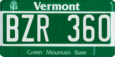 VT license plate BZR360