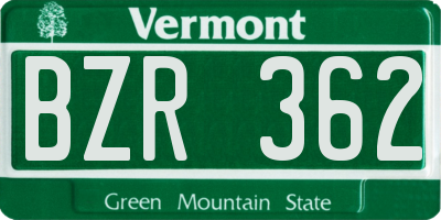 VT license plate BZR362