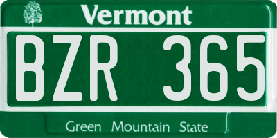 VT license plate BZR365