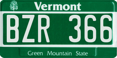 VT license plate BZR366
