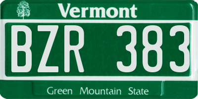 VT license plate BZR383