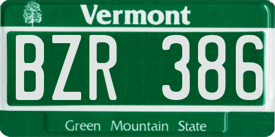 VT license plate BZR386