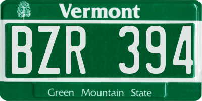 VT license plate BZR394