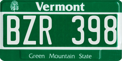 VT license plate BZR398