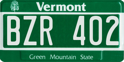 VT license plate BZR402