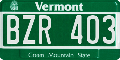 VT license plate BZR403
