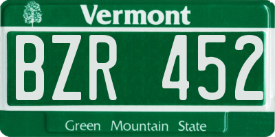 VT license plate BZR452