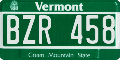 VT license plate BZR458