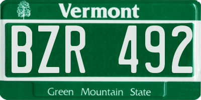 VT license plate BZR492