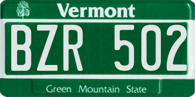 VT license plate BZR502
