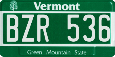 VT license plate BZR536
