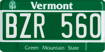 VT license plate BZR560