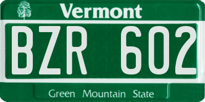 VT license plate BZR602