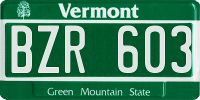 VT license plate BZR603