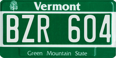 VT license plate BZR604