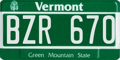 VT license plate BZR670