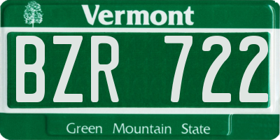 VT license plate BZR722