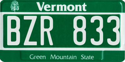 VT license plate BZR833