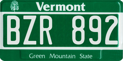 VT license plate BZR892