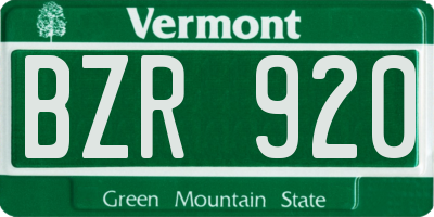 VT license plate BZR920