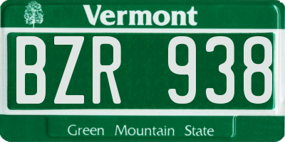 VT license plate BZR938